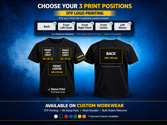 10 Custom Printed Work T-Shirts – Premium T-shirts | Business Logo Uniform | Printed with your Logo