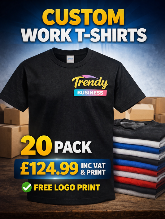 20 Custom Workwear T-Shirts- Bulk Logo Printing | Business Logo Uniform Bundle